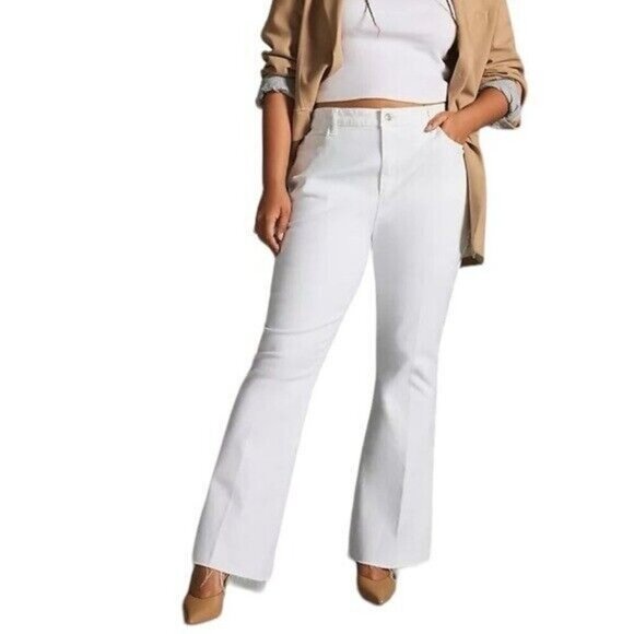 ANTHROPOLOGIE Paige Laurel Canyon High Rise Flare Jean Crisp White Size 22W NEW - Picture 1 of 15